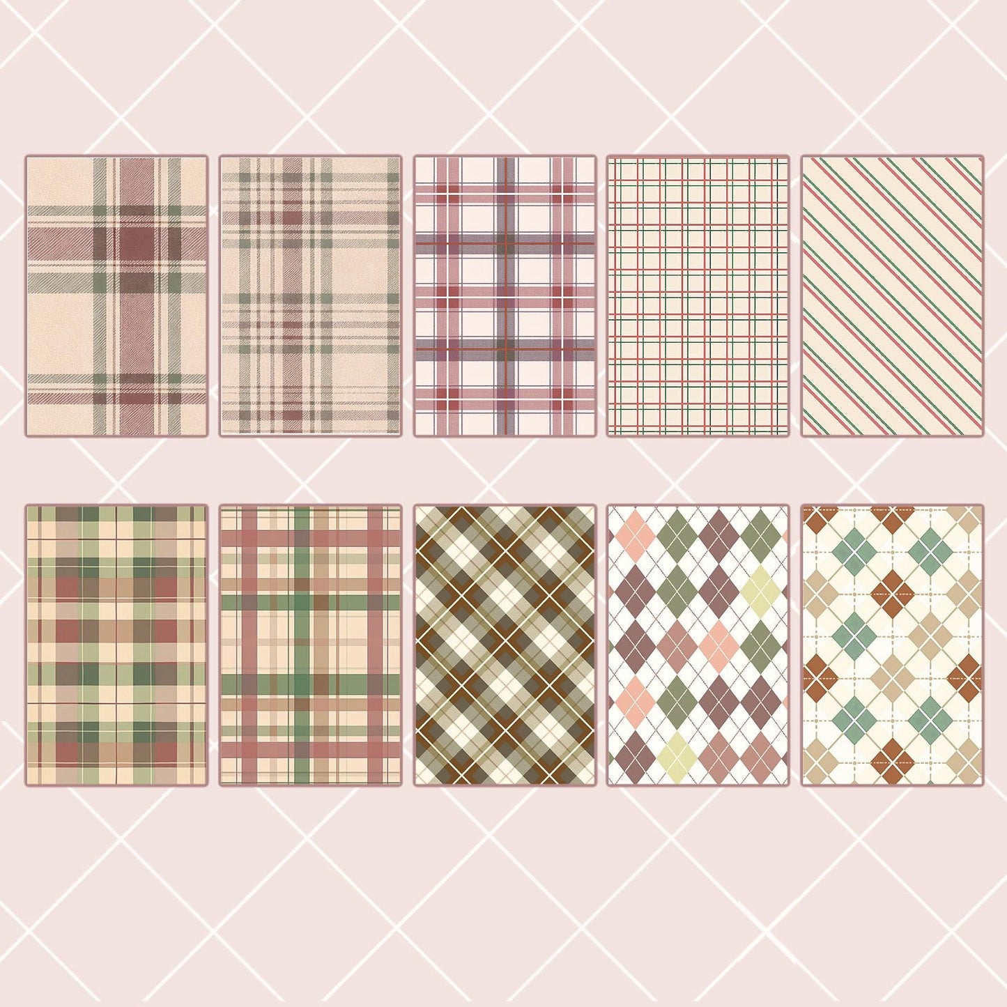 20 Scrapbook Sticker Set – Muted Earthy Checked Patterns