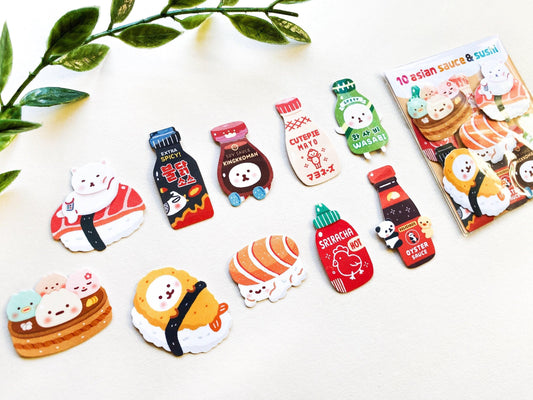 10 Asian Sauce & Sushi Sticker Pack