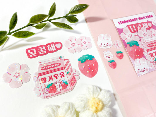 10 Strawberry Milk Sticker Pack