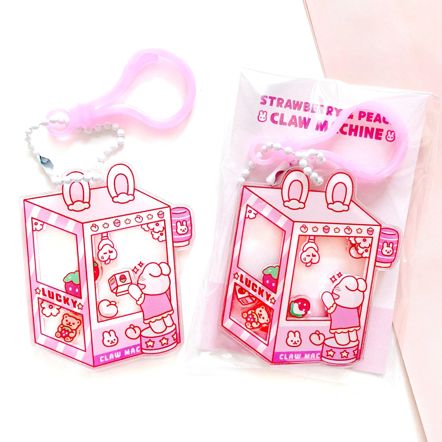 Strawberry & Peach Claw Machine Keychain
